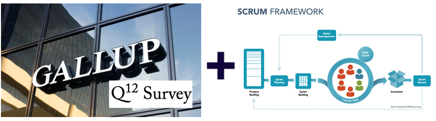 Gallup Q12 Logo next to the Scrum Framework poster